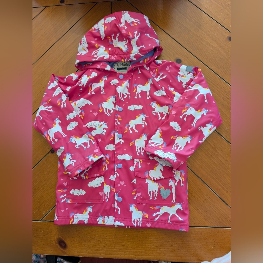 Hatley Fuchsia Unicorn Raincoat Size 7